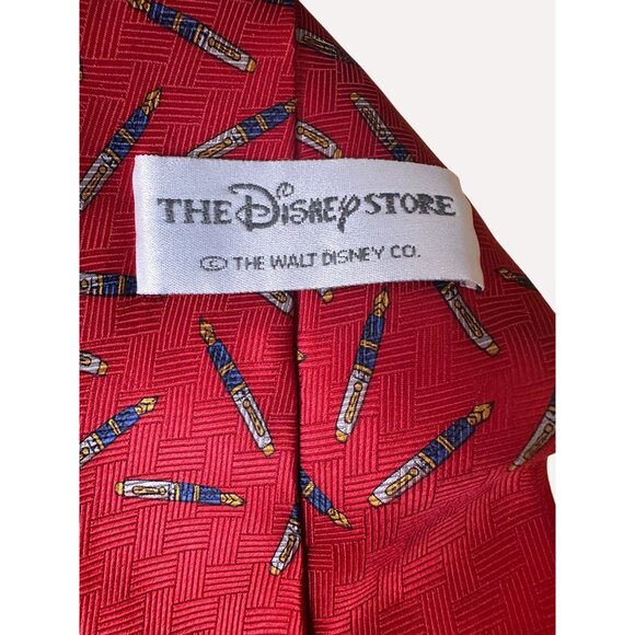 Disney Mickey Mouse Silk Tie Red Ink Pen Design - Picture 4 of 5